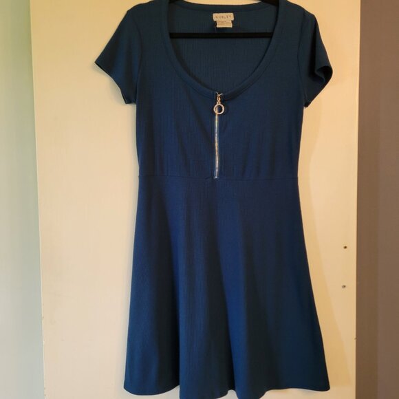 Guilty | Blue Zip Mini Dress | Womens M | Casual Silver Hardware - Picture 2 of 9